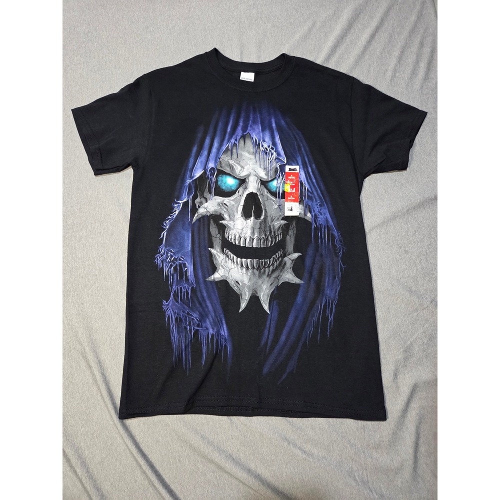 Gildan Heavy Cotton Mens Small Black Reaper Cloak Skull Graphic T-Shirt New